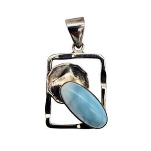 Sterling Silver Larimar Pendant Rectangular Hammered Finish